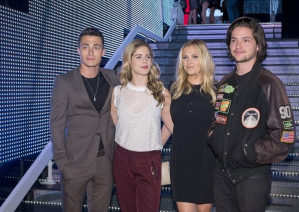 Eliza Taylor with Thomas McDonell at Calle 13 Premier Madrid June 9th 2014
